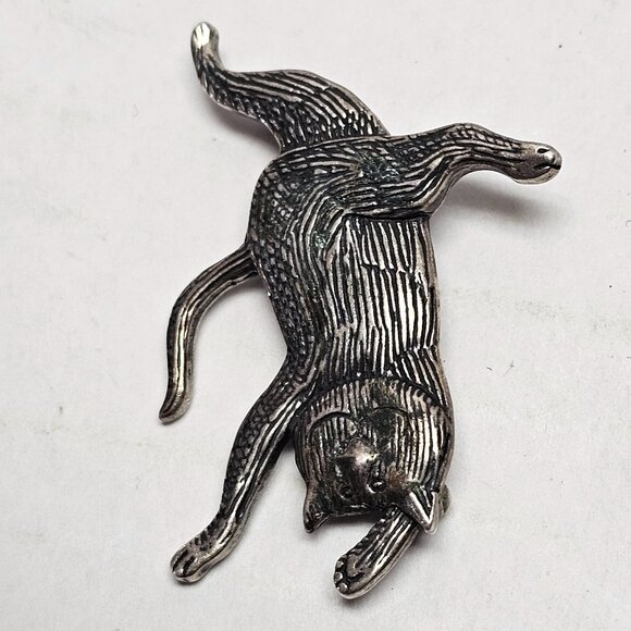 Vintage Sterling Eman Govey Pin Brooch Dancing Happy Feline Cat Edward Gorey - Picture 5 of 11